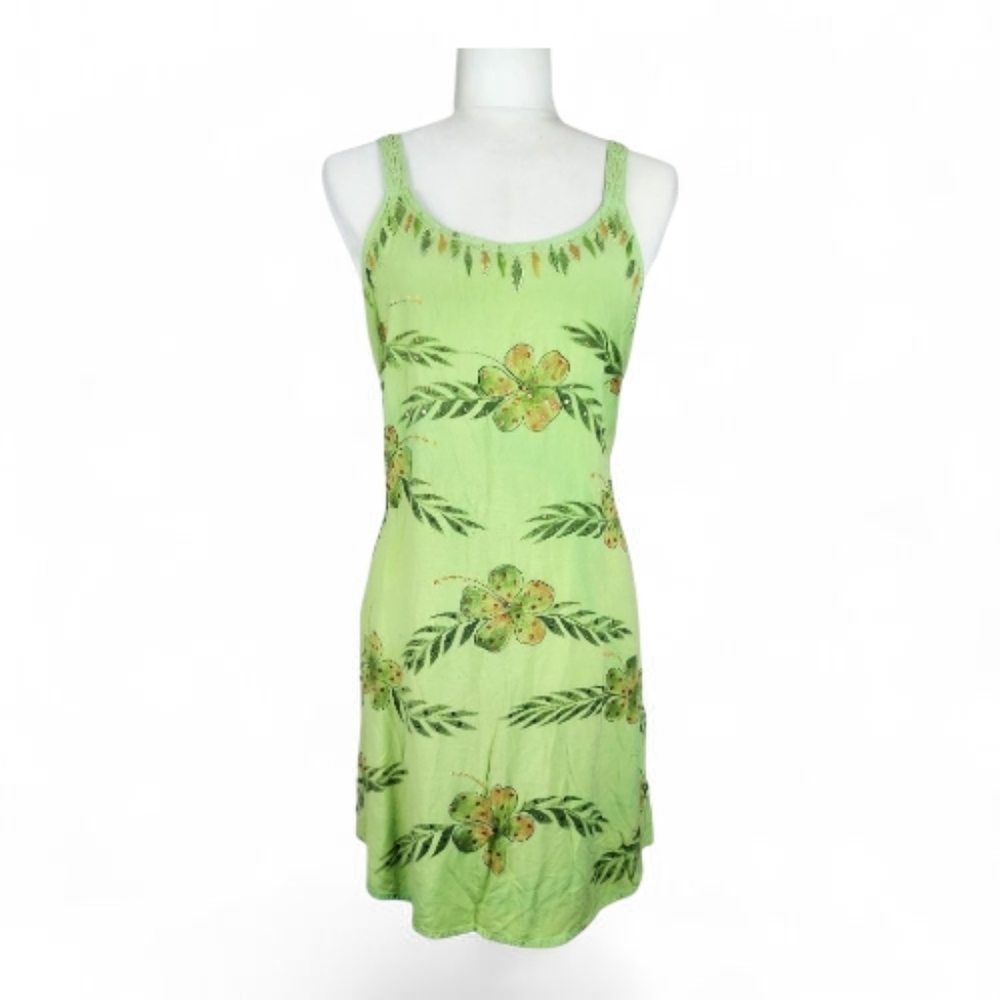 Y2K Raya Sun Green Sun Dress Large Tropical Grunge Fairy Floral Sequin Batik 12